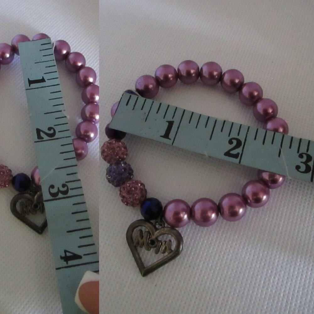 Purple Mom Charm Bracelet Set Crystal Beads Sparkle Beads Elastic Fit - Picture 14 of 17